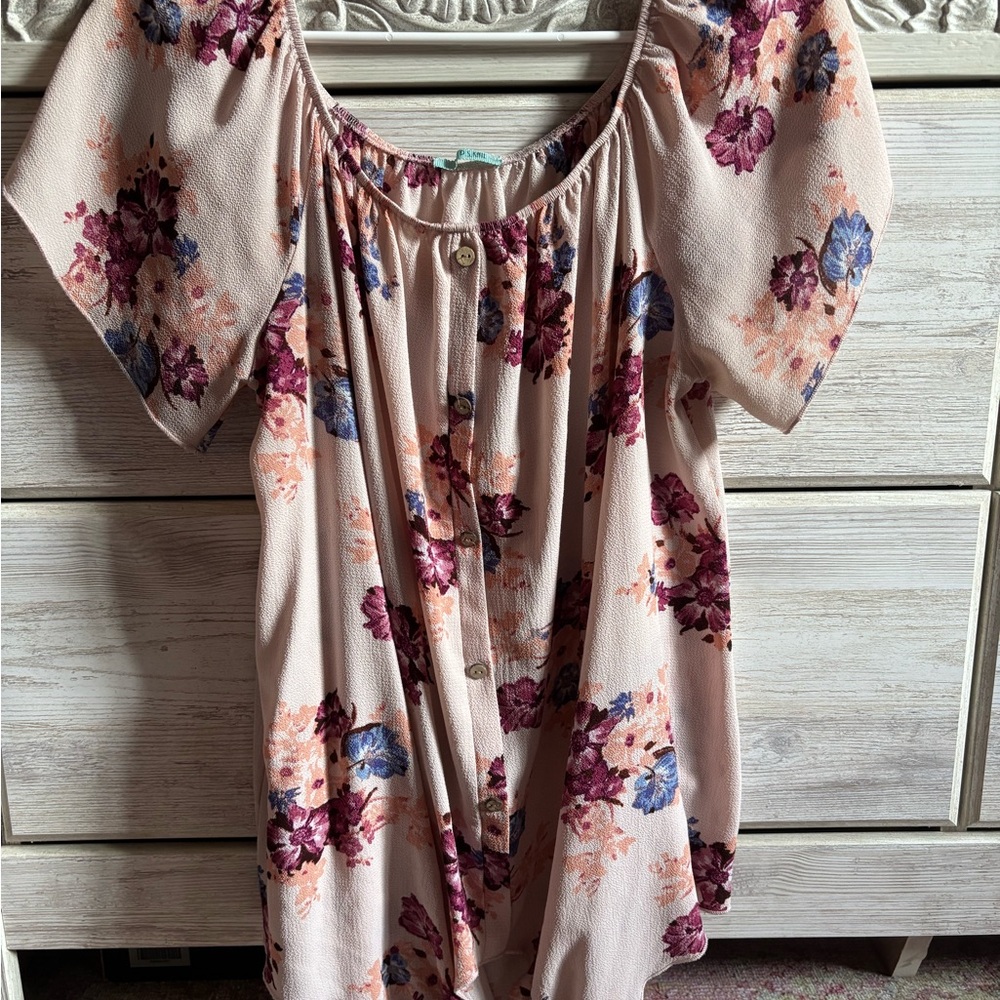 Bark Pink Puff Sleeve Blouse with Tie Front